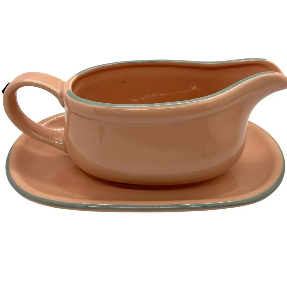 Gravy Boat Saucer & Plate Vintage Studio Nova Pink Gray Porcelain Retro Dinner